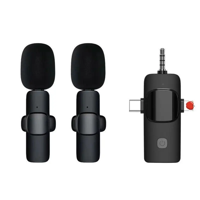 K15 Mini Wireless 3 in 1 Microphone Lavalier Microphone for Video Live Streaming for Smartphones Tablets Computers Cameras Etc