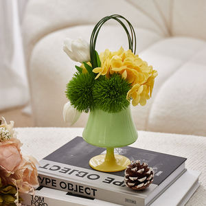 ชุดดอกไม้ประดิษฐ์ไฮเดรนเยีย ทิวลิป และต้นหอม ขนาด 200x200x260 มม. สำหรับตกแต่งบ้าน พร้อมแจกันแก้วลวดลายทันสมัย - Product Image 2