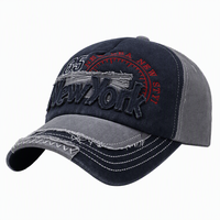 Gorra de Béisbol Personalizada con Efecto Desgastado, Color Azul Marino y Gris, Sarga de Algodón, 6 Paneles, Bordado 3D en Relieve, Correa Ajustable, Unisex, Estilo Urbano, OEM, ODM