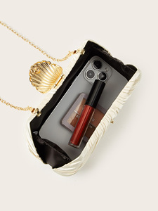 Pochette de soirée plissée en satin pour femme, sac à main élégant avec fermoir en métal et chaîne amovible, idéal pour les soirées - Product Image 4
