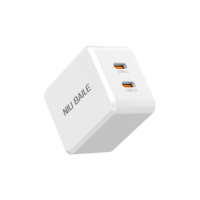 NIUBAILE Chargeur portable double USB-C pliable en matériau GaN 45W avec câble de 0,9 m PD3.0 QC2.0 ignifuge et écologique pour tous les mobiles