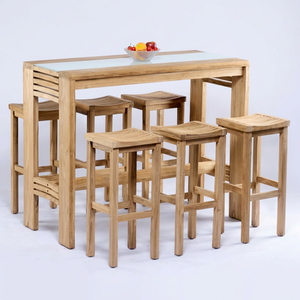 Conjunto de Bar para Exteriores de Teca Mediterránea, Muebles de Madera Rectangulares Modernos y Duraderos, Taburetes y Mesa para Cocina, Comedor y Patio - Product Image 4