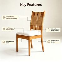 Ensemble de 2 chaises de salle à manger de style farmhouse, chaise latérale en bois massif avec dossier tissé et coussin pour la cuisine