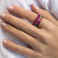 Gemnel Nouveau Plaqué or 14k Bijouterie artificielle baguette arc-en-ciel Bagues d'éternité