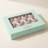 Boîte à donuts en carton alimentaire imprimée sur mesure avec fenêtre pour la présentation de pâtisseries et desserts en boulangerie