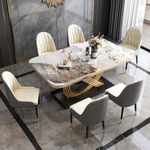 Ensemble Moderne de Luxe Rectangulaire Table et Chaises de Salle à Manger en Marbre, Acier Inoxydable et Pierre Frittée, 4 à 6 Places, Meubles pour Salle à Manger - Product Image 2