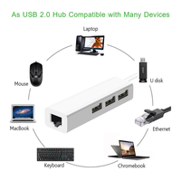 Adaptador USB 2,0 a Ethernet con 3 puertos USB 2,0 HUB RJ45 Tarjeta de red Lan RTL8152 Compatible con Mac IOS Android PC