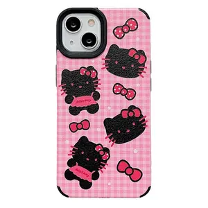 Casing ponsel kartun imut, casing pelindung ponsel tahan guncangan, kulit kucing, imut, kartun, untuk iPhone 11 12 13 14 15 Pro