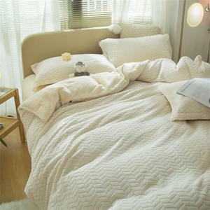 Comfortable <strong>Double</strong>-sided Velvet <strong>Fleece</strong> Plush Wheat Jacquard Four Pieces Bed <strong>Sheet</strong> and Duvet Cover Bedding Set for Winter Warm - Product Image 1