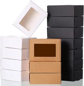 Cajas de papel kraft con ventana para comida rápida, embalaje de comida pequeña, reciclada, chocolate, sushi, artesanal, plegable, regalo personalizado