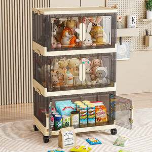 Vente en gros de bacs de rangement pliables et empilables pour articles divers, organisateur de placard en plastique pour jouets et vêtements avec couvercle à porte - Product Image 6