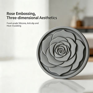 Sottobicchieri in Silicone Personalizzabili Certificati per Alimenti - Design con Motivo a Rosa in Rilievo, Set da 6 con Supporto per Arredamento Bar Domestico - Product Image 2