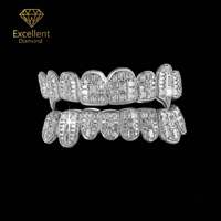 Grillz dentaire en argent sterling 925 entièrement serti de moissanite, 8 sur 8, pour la bouche entière, bijoux hip-hop personnalisés pour vidéos musicales et boîtes de nuit