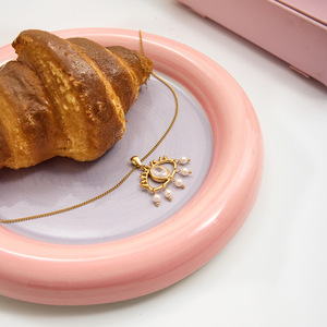 Collier pendentif œil porte-bonheur avec zircon blanc et perles, bijoux en acier inoxydable pour femme, cadeau, pièce de mode tendance - Product Image 3