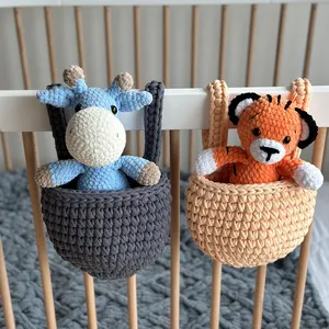 Crochet Crib Hanging Storage Basket Toy Nursery Organisation Handmade Baby Bedside Pocket