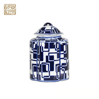 Nouvelle boîte-cadeau décorative en céramique bleue de style Art déco chinois de luxe, petite forme ronde/carrée, 10x10x7cm, édition anniversaire