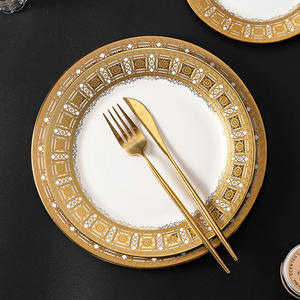 Ensemble de vaisselle de luxe pour mariage, assiettes rondes en céramique avec bord doré, personnalisées pour hôtel, 7,5, 9, 10,5 pouces - Product Image 2