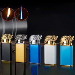 Briquet torche métallique rechargeable avec têtes <span class=keywords><strong>de</strong></span> tigre et <span class=keywords><strong>de</strong></span> dragon, double flamme avec mode réglable - Product Image 2