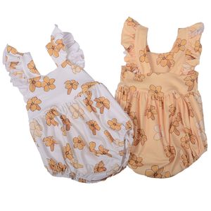 Combinaison pour bébé fille personnalisée OEM-ODM, imprimé Leo Hawaii, fleurs bleues, manches bouffantes, imprimé, style bébé fille - Product Image 1