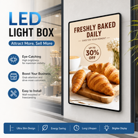 Boîte à lumière LED rectangulaire A4 en alliage d'aluminium ultra-mince avec verre trempé, murale, pour bar, snack-bar, affichage de menu rétroéclairé