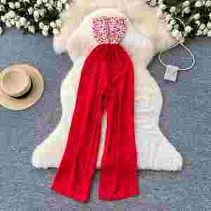 Mono Largo Casual de Verano sin Tirantes para Mujer, sin Mangas, de Cintura Alta, con Encaje Floral y Diseño de Parches, Venta al por Mayor - Product Image 4