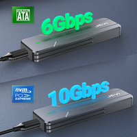 OEM aluminium USB3.2 Gen2 tipe-c M.2 SATA/NVMe SSD kandang 2280 mendukung 6Gbps/10Gbps JMS580B/JMS583 Pesanan massal HDD kandang