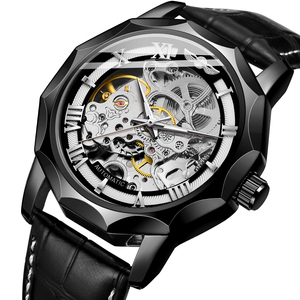 Montre-bracelet automatique à bracelet en cuir véritable, squelette, pour <span class=keywords><strong>homme</strong></span> - Product Image 1