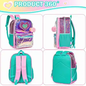 Jasminestar Venta caliente Sequin Heart 3 en 1 Mochila de gran capacidad Mochila ligera para estudiantes Bolsas para niñas