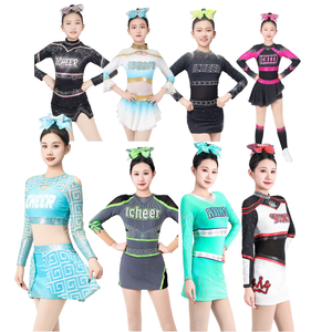 Uniformes de Animadoras <span class=keywords><strong>Celtics</strong></span> con Pedrería, Negros, Dorados y Azules, Manga Larga, para Niños, Mujeres y Hombres - Product Image 1