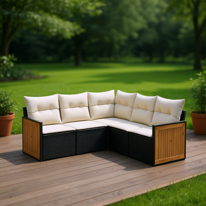 Ensemble de canapés de jardin en rotin PE noir réglable avec coussins en mousse haute densité pour usage extérieur, design contemporain - Product Image 2