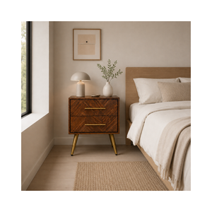 Table de chevet en bois de style scandinave avec 2 tiroirs, fournisseur direct OEM ODM, usine de meubles de chambre à coucher - Product Image 1