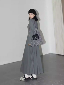 महिलाओं शरद ऋतु और सर्दियों के लिए उच्च गर्दन वाले आंतरिक पहनने वाली लंबी आस्तीन की पोशाक, कोरियन शैली हाई-एंड ढीले-लाइन बेस लंबी पोशाक - Product Image 3