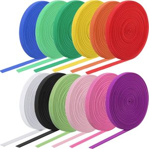 Cordon de macramé tressé coloré, élastique pliable <span class=keywords><strong>plat</strong></span> extensible pour couture, artisanat, manchettes de couette, vêtements (6mm, couleurs vives) - Product Image 1