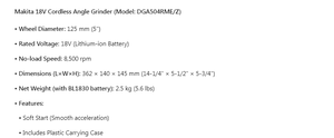 Amoladora Angular Inalámbrica Makit <span class=keywords><strong>DGA504</strong></span> de 18 V, Máquina de Corte y Pulido de 125 mm (5 Pulgadas) con Batería y Cargador - Product Image 6