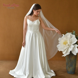 <span class=keywords><strong>Voile</strong></span> de mariée YouLaPan simple couche <span class=keywords><strong>blanc</strong></span> <span class=keywords><strong>transparent</strong></span>, bord coupé, simple et drapé, longueur Valse, avec peigne à cheveux en métal M92 - Product Image 1