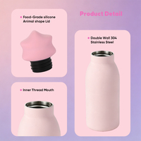 Bouteille d'eau réutilisable personnalisée de 350 ml avec couvercle en silicone animal et double paroi en acier 304 pour cadeau scolaire