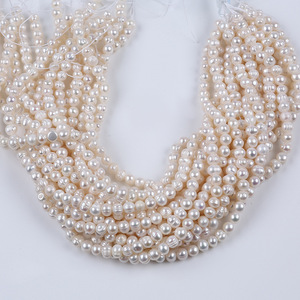 Perles d'eau douce naturelles de Zhuji, 6-7 mm, blanches, forme ovale, perles dispersées, pour la fabrication de bijoux en DIY, matériaux d'accessoires - Product Image 4