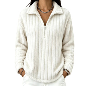 Nuova <span class=keywords><strong>Felpa</strong></span> da <span class=keywords><strong>Donna</strong></span> Autunno-Inverno a Righe, Calda e Felpata con Zip e Maniche Lunghe - Product Image 5