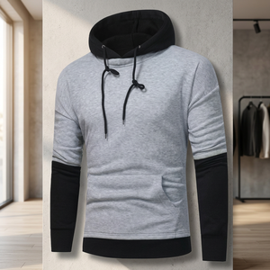 Pull à capuche décontracté pour homme en molleton 100 % coton, bicolore, motif uni, sans doublure, collection automne, teinture unie - Product Image 3