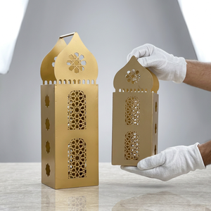 Faroles de Metal Dorado con Forma de Mezquita Marroquí, con Recortes Intrincados, Hechos a Mano, Decoración para el Hogar para el Ramadán - Product Image 4