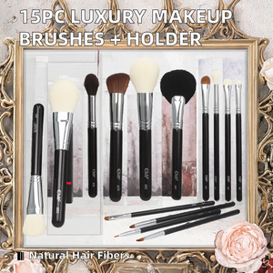 Lot de 15 pinceaux de maquillage végétalien noir de luxe avec manche en bois logo personnalisé fond de teint eyeliner + support pour le visage - Product Image 2