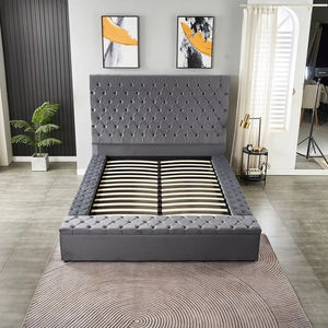 Marco de cabecero de tela de terciopelo con botones de lujo extravagante tapizado Gris otomana Queen King Size cama de almacenamiento con caja grande - Product Image 2