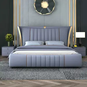 नवीनतम डिजाइन बेडरूम फर्नीचर एकल डबल रानी राजा आकार आधुनिक लक्जरी इतालवी चमड़े के बिस्तर भंडारण के साथ भंडारण के साथ