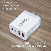 Adaptateur de chargeur rapide multi-ports PD20W Chargeur portable PD55W Fast Charge Gan EU UK USA Plug pour téléphone