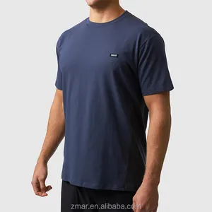 ZM-935 Custom Male Tee 95% Cotton 5% Spandex Gym T-shirt With Crewneck Two-toned Navy Black T Shirts For Men