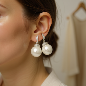 Pendientes elegantes chapados en oro blanco 925 con perlas Akoya para mujer, joyería de perlas cultivadas redondas de estilo clásico para boda - Product Image 2