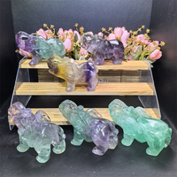 Figurine d'éléphant en pierre naturelle polie, sculptée en cristal, artisanat de guérison, en fluorite verte et jaune, pour cadeau