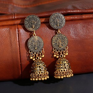 भारत ऑक्सीकरण सोने चांदी मढ़वाया मनके Chandbali घंटी Jhumki कान की बाली आभूषण जातीय Boho घंटी लटकन लटकना कान की बाली - Product Image 5