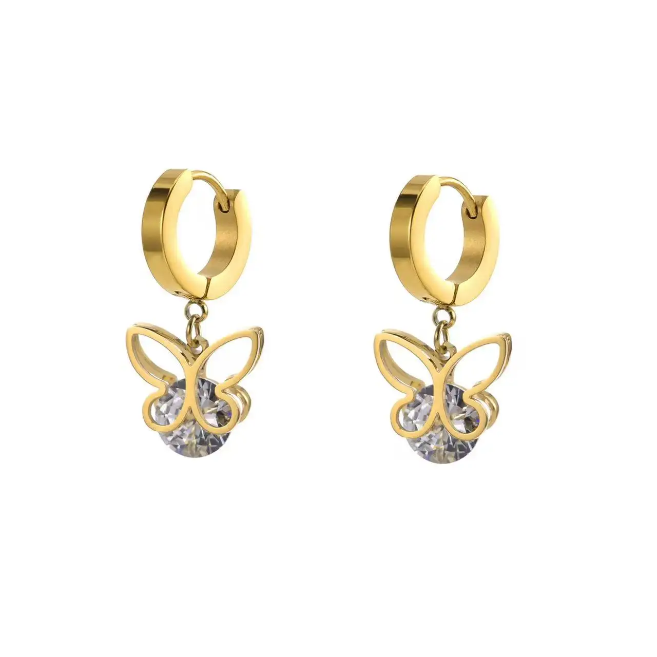 Gold Silver Color Metal Butterfly Ear Clips For Women Zircon Earrings Jewelry
