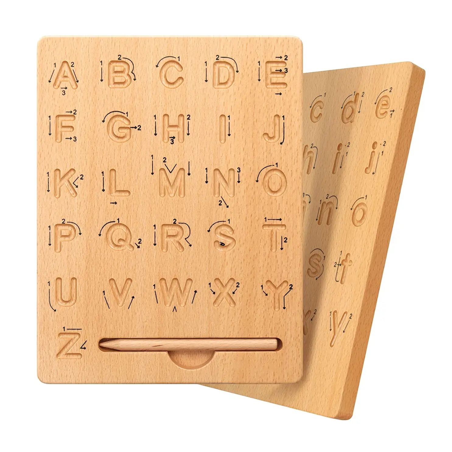 Montessori เขียน ABC การศึกษาด้านตัวอักษรสองด้านทรัพยากรการเรียนการสอนตัวอักษรไม้กระดานติดตามการฝึก